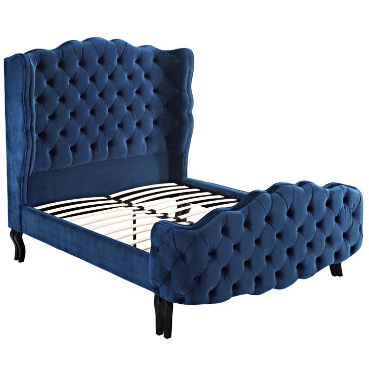 Violette Queen Tufted Wingback Performance Velvet Platform Bed In Navy02 위플레이몰 수입매트리스 멀티샵 